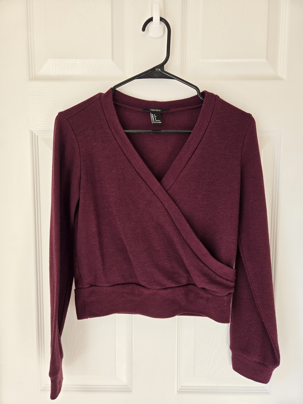 Forever 21 Women's Burgundy Wrap-Style Cropped Long Sleeve Small